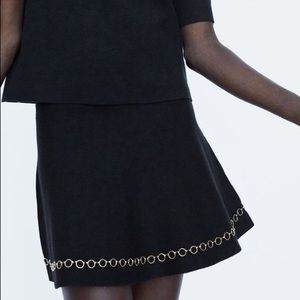 ZARA KNIT BLACK SKIRT WITH GOLD TRIM